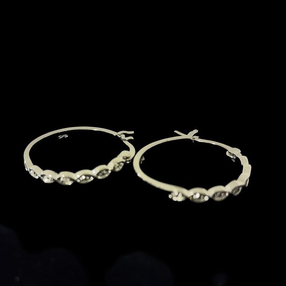 Silver Diamond Twist Hoop Earrings - Picture 2 of 2